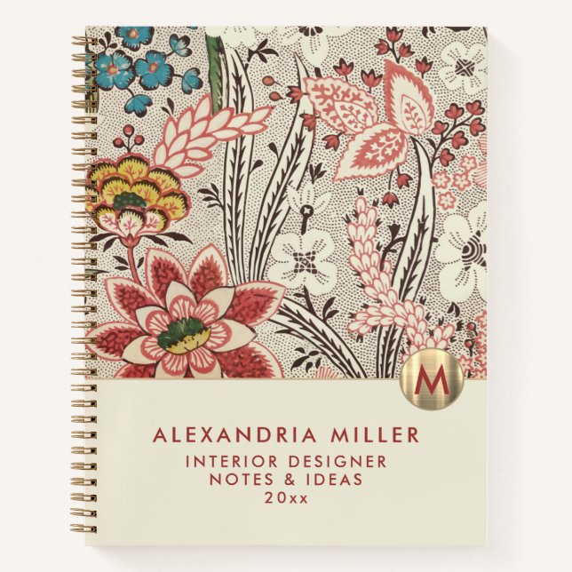 Carnet Élégant Monogramme Floral (Devant)