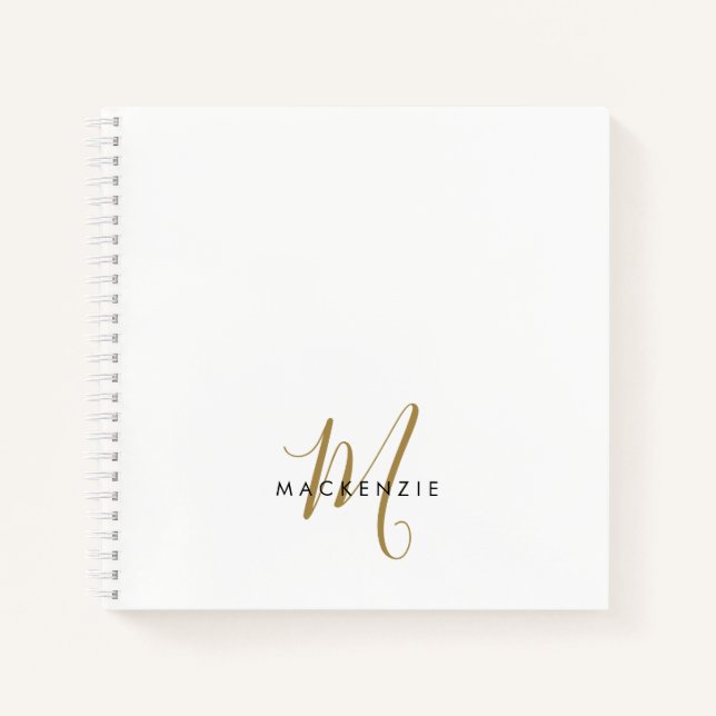 Carnet Élégant Monogramme moderne en or blanc (Devant)