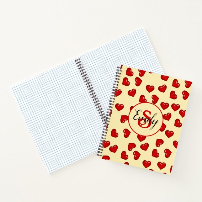 Carnet Élégant monogrammé motif coeur rouge sur jaune (Intérieur)