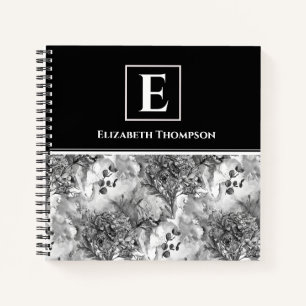 Carnet Élégant Monogramme noir et blanc Custom Floral