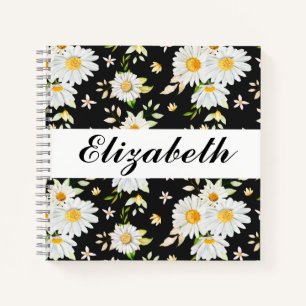Carnet Élégant Monogramme noir et blanc Motif de margueri