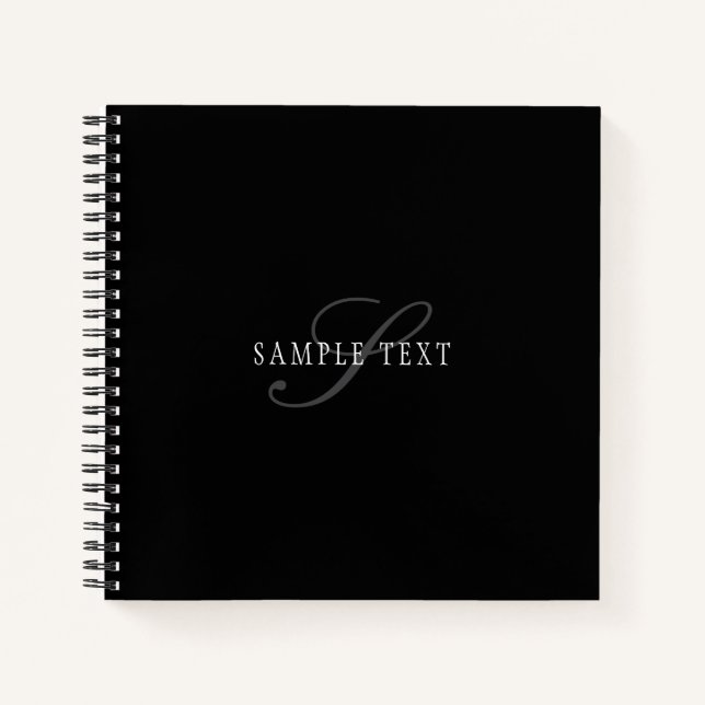 Carnet Élégant Monogramme personnalisable | Noir gris bla (Devant)