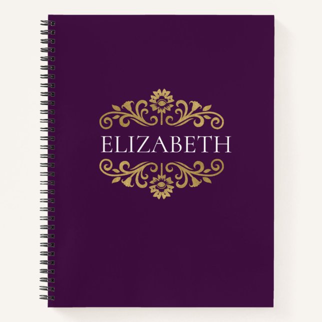 Carnet Élégant Monogramme Purple Gold Office School (Devant)