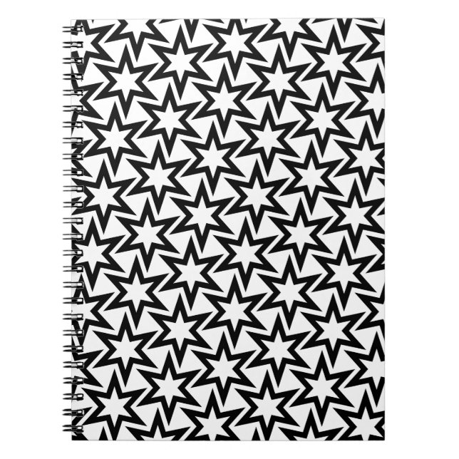 Carnet Élégant Motif d'étoile géométrique noir et blanc (Devant)