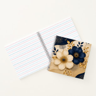 Carnet Élégant motif floral botanique bleu marine et or