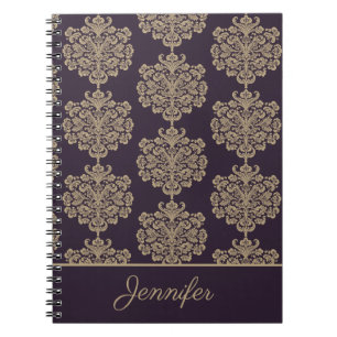 Carnet Elégant motif floral chic or damassé