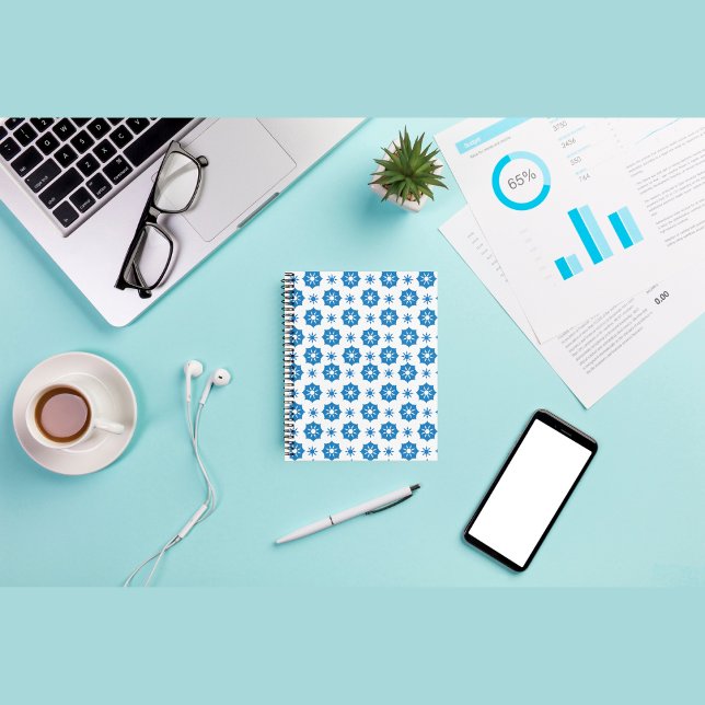 Carnet Élégant Motif Floral Géométrique Bleu Et Blanc (Créateur téléchargé)