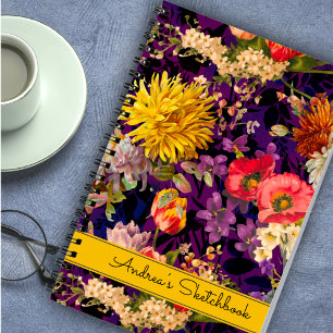 Carnet Élégant motif floral jaune violet