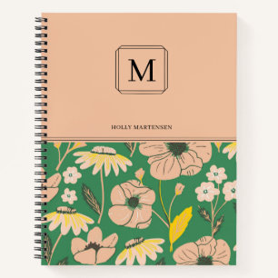 Carnet Élégant Motif Floral Monogramme Nom personnalisé