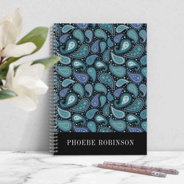 Carnet Élégant Motif Retro Blue Paisley (Elegant Retro Blue Paisley Pattern Notebook)