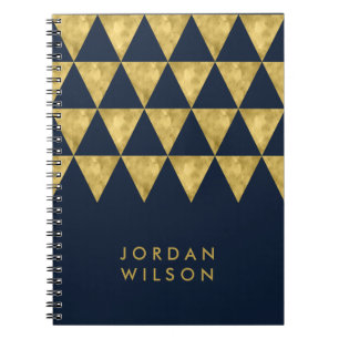 Carnet Élégant Motif triangle or Faux bleu foncé
