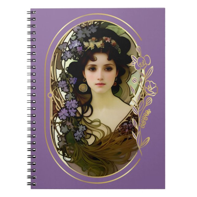 Carnet Elégant Mucha Style Portrait d'une belle femme (Devant)