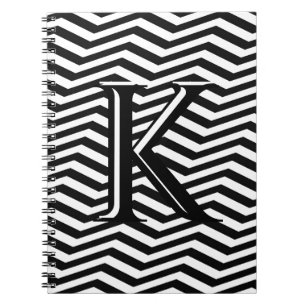 Carnet Élégant noir blanc Chevron Stripe Monogramme perso