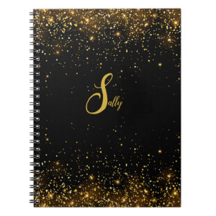 Carnet Élégant noir et or Parties scintillant Monogramme