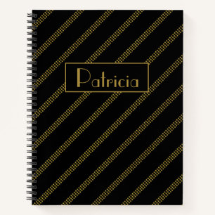 Carnet Élégant Noir moderne avec lignes or pointillé