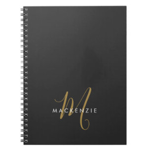 Carnet Élégant Noir Moderne Script Monogramme