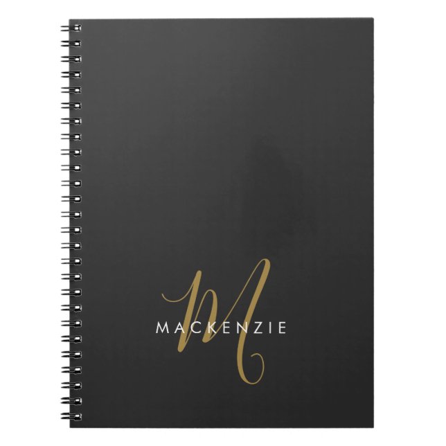 Carnet Élégant Noir Moderne Script Monogramme (Devant)