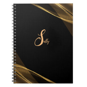 Carnet Élégant Noir & Or Monogramme Nom du script