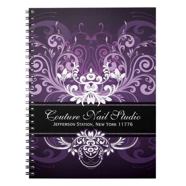 Carnet Elégant noir violet & blanc tons Vintage cadre (Devant)