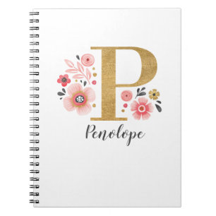 Carnet Élégant nom de monogramme rose blanc bureau floral