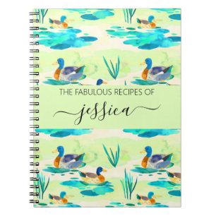 Carnet Élégant nom de script canards turquoise Recette