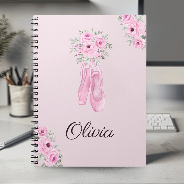 Carnet Élégant Noms Personnalisés Fleur Rose Ballerine (Créateur téléchargé)