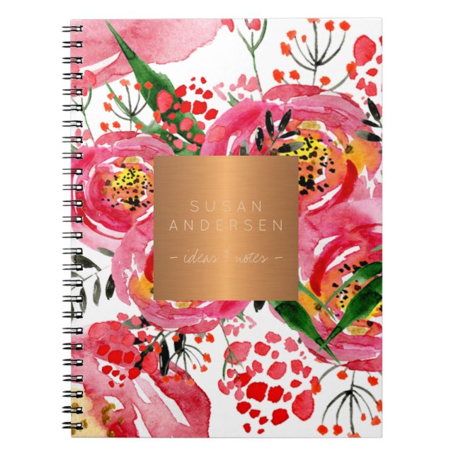 Carnet Elégant or acier cuivre métal floral blush métalli (Devant)