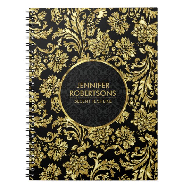Carnet Elégant Or Et Noir Floral Damas (Devant)
