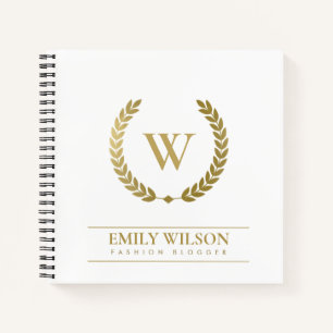 CARNET ÉLÉGANT OR FLORAL LAUREL WREATING MONOGRAM INITI