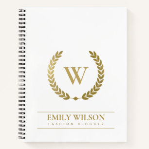 CARNET ÉLÉGANT OR FLORAL LAUREL WREATING MONOGRAM INITI