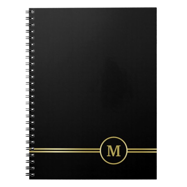 Carnet Élégant or Monogramme personnalisé sur noir (Devant)