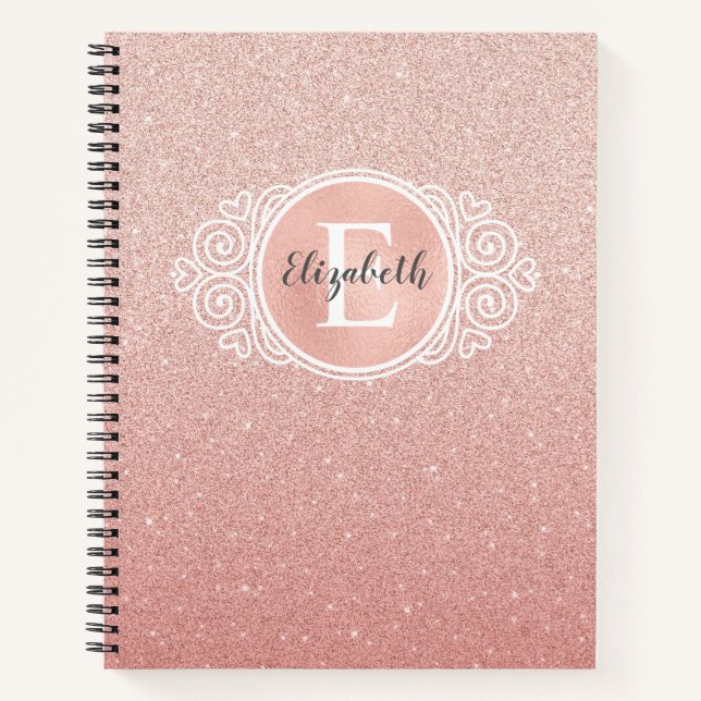 Carnet Élégant Parties scintillant rose Monogramme Nom du (Devant)