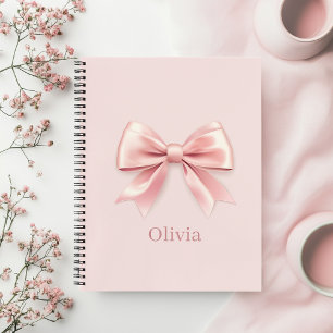 Carnet Elégant Pastel Rose Bow & Nom Personnalisé