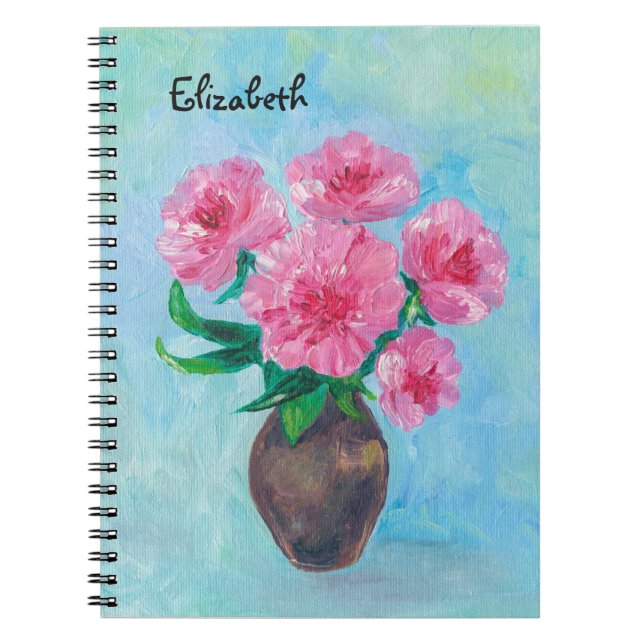 Carnet Élégant Peinture à la main Fleurs de pivoine Monog (Devant)