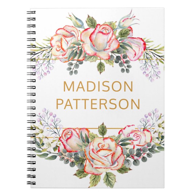 Carnet Élégant Personnalisé Floral Aquarelle Chic Féminin (Devant)