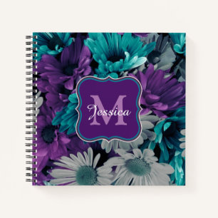 Carnet Elégant Personnalisé Purple et Fleurs Bleues