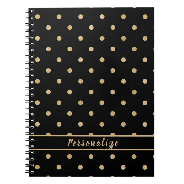 Carnet Elégant Polka Or Point Black Motif Design (Devant)