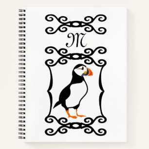 Carnet Elégant Puffin dans un Monogramme de cadre de fer
