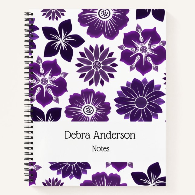 Carnet Élégant Purple Floral Nom (Devant)