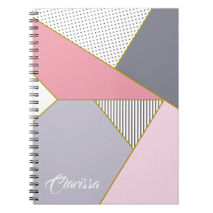 Carnet Élégant rayures géométriques pastel pois