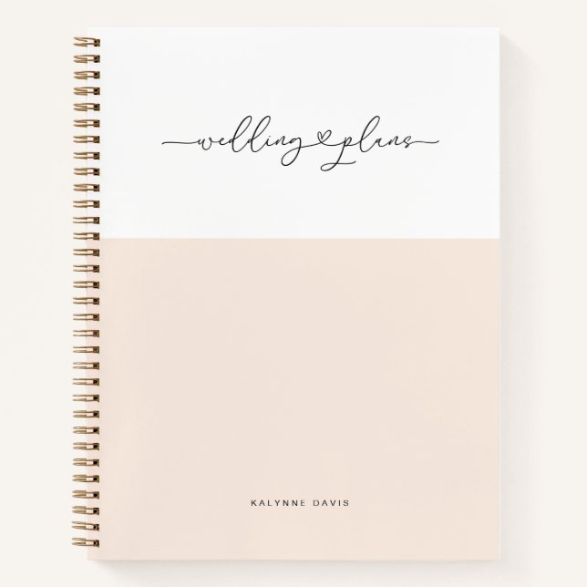 Carnet Élégant rose blanc Script Swashes Mariage de coeur (Devant)