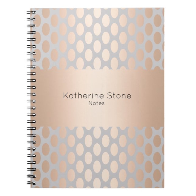 Carnet Elégant Rose de poussins or Pois Motif Grey (Devant)