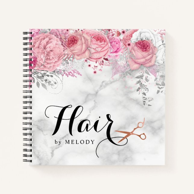 Carnet Elégant rose en cuivre ciseaux en or coiffeuse (Devant)