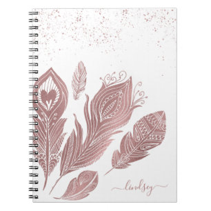 Carnet Elégant Rose Faux Parties scintillant Feather Pers