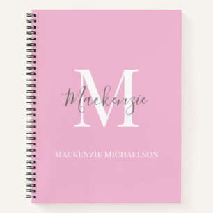 Carnet Élégant rose gris Nom du monogramme personnalisé