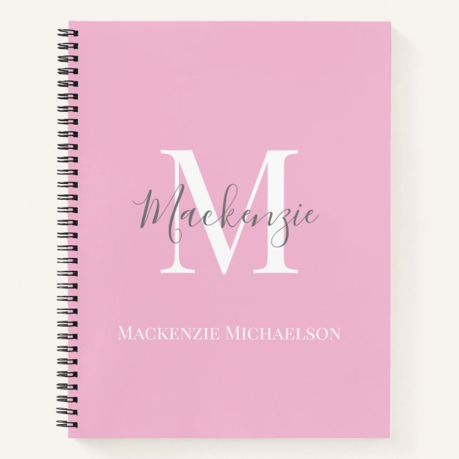 Carnet Élégant rose gris Nom du monogramme personnalisé (Devant)