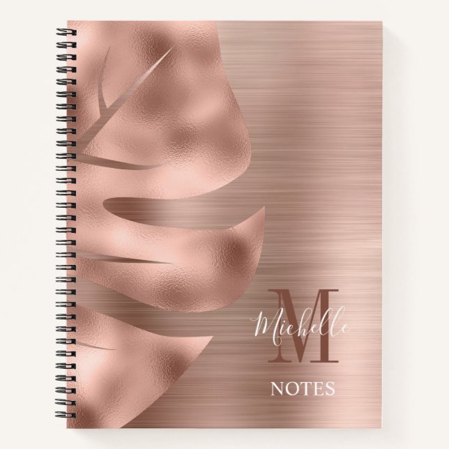 Carnet Élégant Rose or brossé monogramme métal brossé (Devant)