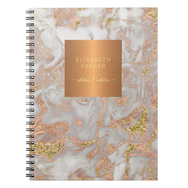 Carnet Elégant rose or métal cuivre gris marbre (Devant)
