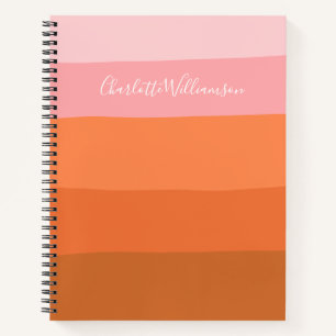 Carnet Élégant rose orange Abstrait rayures Nom du scri