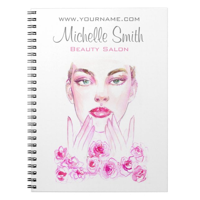 Carnet Elégant rose Roses Floral Aquarelle Beauté Salon (Devant)